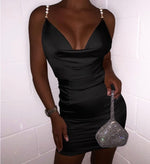 Load image into Gallery viewer, Pearls Strap Backless Satin Bodycon Dress
