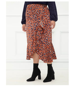 Leopard Print Ruffle Midi Skirt