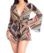 Load image into Gallery viewer, Boarder Print Bell Sleeve Romper
